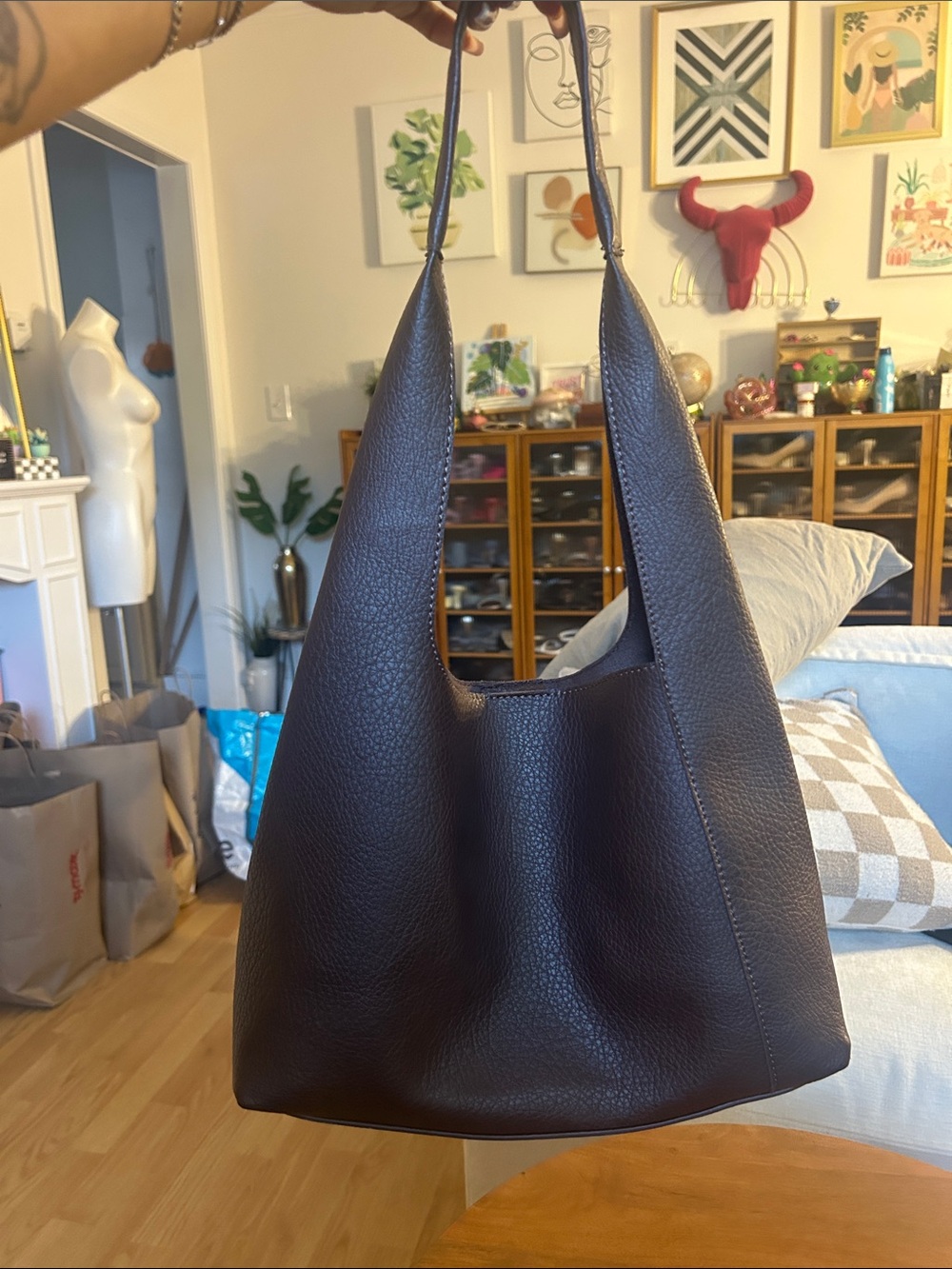 Leather Hobo Shoulder Bag in Dark Brown